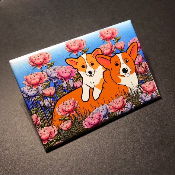 Corgis in the Garden Magnet Dog Art Gifts Decor - Picture 2 of 8